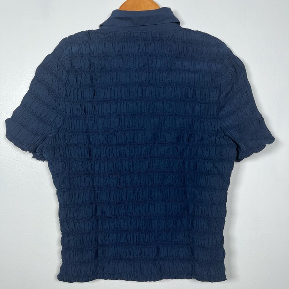 NWT J.CREW Sizes M, L Navy Smocked button-up shirt in cotton-blend voile - Picture 3 of 7